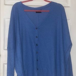 Waffle knit button down top